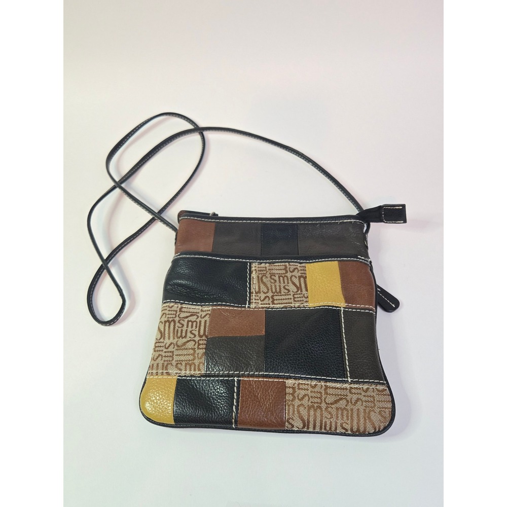 Stone Mountain Leather Patchwork Crossbody Bag Black Brown Monogram Multi Color